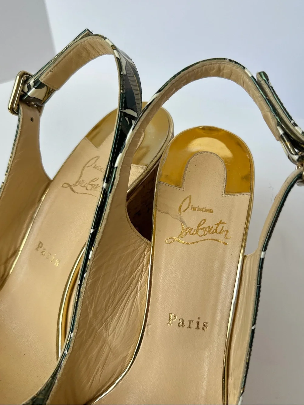 Christian Louboutin Donna Anna 120mm Palm Leaf  printed platform slingbacks